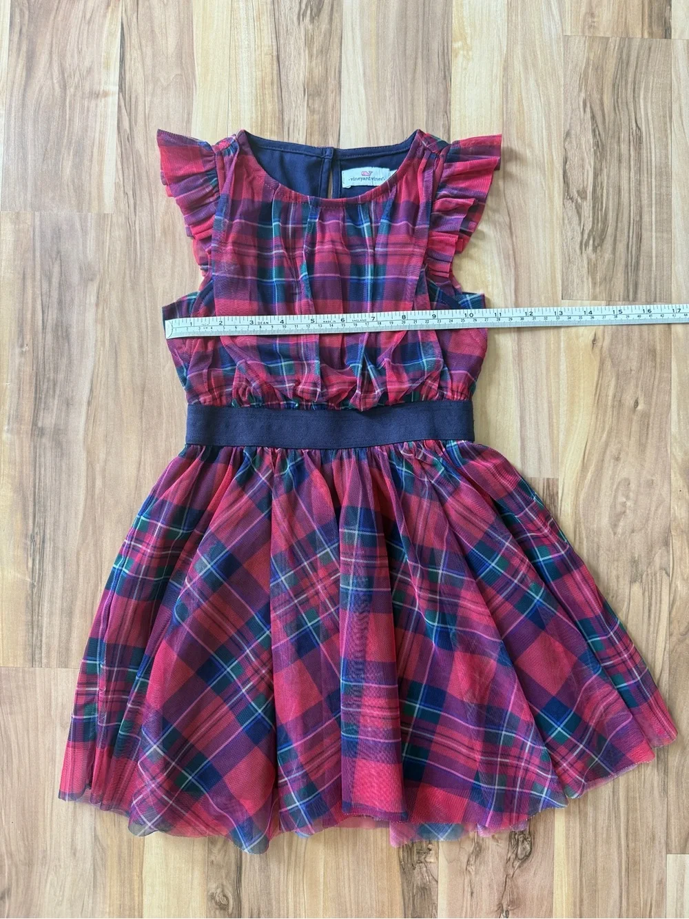 Vineyard Vines Red Plaid Dress with Navy Waistband
